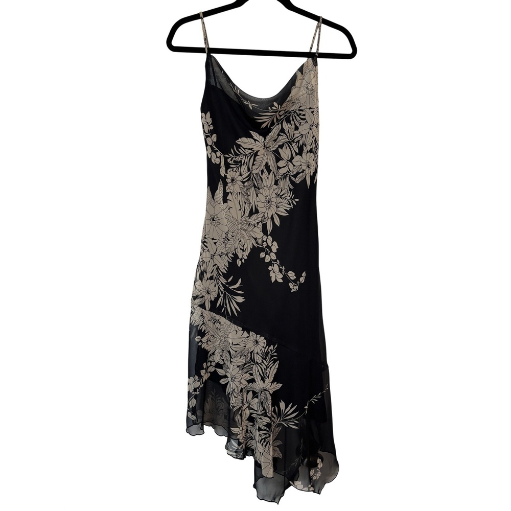 Y2K Fairweather Black Floral Handkerchief Hem Midi Slip Dress Small Canada